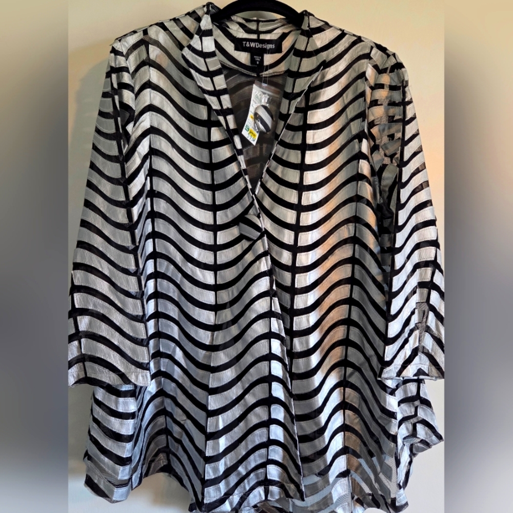 Black and Silver Striped Women's Top